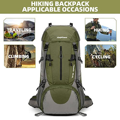 70L Camping Hiking Backpack with Rain Cover Waterproof Backpacking Backpack for Hiking Treeking Climbing Outdoor - color: Armygreen