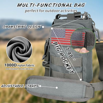 Water Bottle Holder with Strap - Tactical Insulated Water Bottle Sleeve with MOLLE System Water Bottle Cover Cross-Body Pouch for Walking Hiking Camping Gym 32oz&40oz - color: Gray