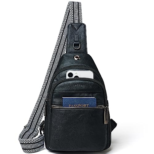 LATMAP 7L Sling Bag For Women Faux Leather Anti Theft Small Casual Daypack Backpack Fanny Pack Crossbody Chest Bags Purse Waterproof Black - color: Black