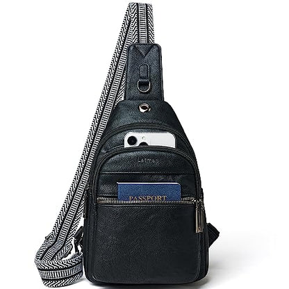 LATMAP 7L Sling Bag For Women Faux Leather Anti Theft Small Casual Daypack Backpack Fanny Pack Crossbody Chest Bags Purse Waterproof Black - color: Black