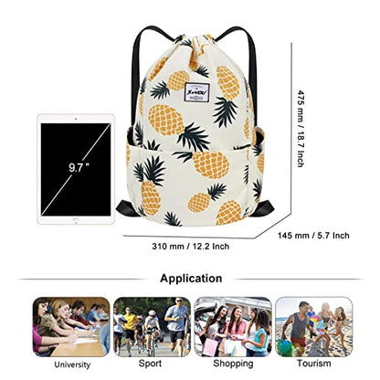 XEYOU Drawstring Sports Backpack Lightweight Gym Yoga Sackpack Shoulder Rucksack Casual Outdoor Daypack for Women and Men | Lightweight - color: Pineapple Pattern