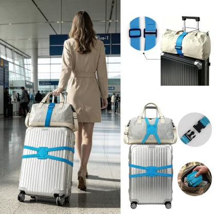 Multi Use Strong Adjustable Luggage Connector Straps for Suitcases,3 Pack Flexible Luggage Accessories Elastic Fastening Bag Strap (Blue-3Pcs) - color: Blue-3Pcs