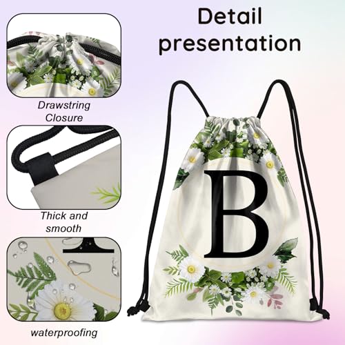Initial Letter Drawstring Backpack String Sports Gym Bags Waterproof Sackpack Cute for Men Women Beach (13"×17") (Letter-B) - color: Letter-b