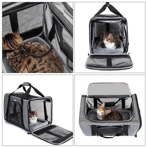 Wakytu Pet Carrier for Small Cats Dogs, Dog Carrier Travel Bag with Adequate Ventilation, 5 Mesh Windows, 3 Entrance, Locking Safety Zippers, Padded Shoulder and Carrying Strap, Medium - color: 1.0 Grey, size: 17.7"L x 11.0"W x 11.0"H