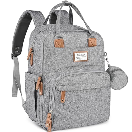RUVALINO Diaper Bag Backpack-Expandable Baby Bag with up to 50% Capacity -Baby Essentials Bag with Changing Pad Insulated Bottle Holders & Pacifier Case, Waterproof, Gray XL - color: Gray