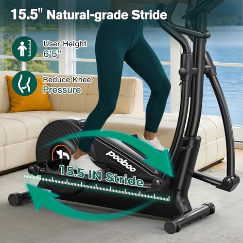 pooboo Elliptical Machine, Elliptical Exercise Machine with 16-Level Resistance&Quiet Magnetic Driving System, Elliptical Machine for Home with LCD Monitor - color: 15.5IN-Stride Black