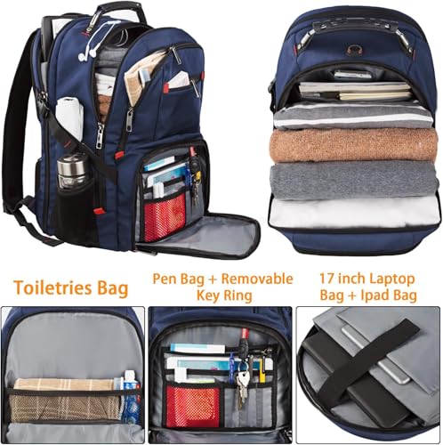 LTINVECK Extra Large 50L Travel Laptop Backpack, Computer bag Backbag, TSA Friendly Durable Big RFID Heavy Duty Business Tech Backpack Fits 17 Inch Laptops for Men Women, Blue - color: Full Blue