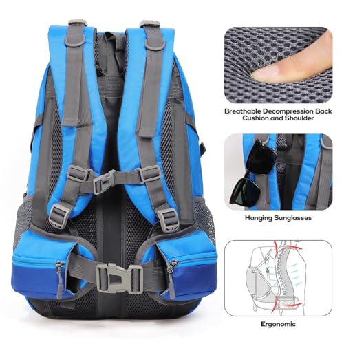 Hiking Backpack Camping 40L Outdoor Daypack Lightweight Travel Backpack with Rain Cover for Women Men (Blue) - color: Blue