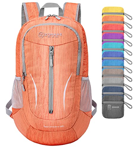 ZOMAKE 25L Ultra Lightweight Packable Backpack, Foldable Hiking Backpacks Water Resistant Small Folding Daypack for Travel(Orange) - color: Orange