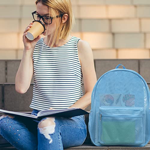 COVAX Heavy Duty Mesh Backpack, See Through College Backpack with Padded Shoulder Straps for Commuting, Swimming, Travel, Beach, Outdoor Sports (Blue) - color: Blue