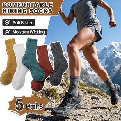 MOGGEI 5 Pairs Womens Merino Wool Socks Hiking Warm Winter Thick Thermal Crew Cozy Cabin Ladies Gift Comfy Boot Work Socks - color: White/Yellow/Green/Dark Grey/Caramel