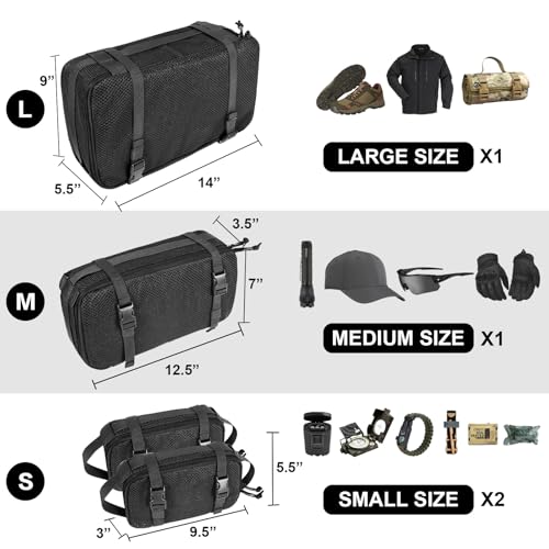 4 Set Tactical Packing Cubes ，Compressible Mesh Duffle Storage Bag,Portable Edc Molle Pouch Organizer. - color: BK