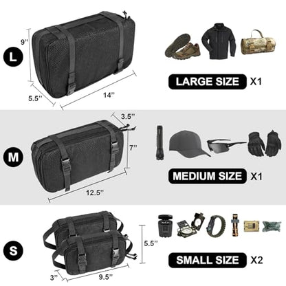 4 Set Tactical Packing Cubes ，Compressible Mesh Duffle Storage Bag,Portable Edc Molle Pouch Organizer. - color: BK
