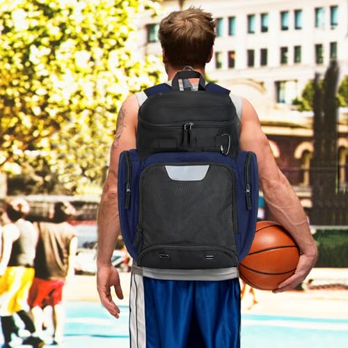 LARIPOP Basketball Backpack with Ball & Ventilated Shoe Compartment Insulated Pockets for Men Training - color: blue