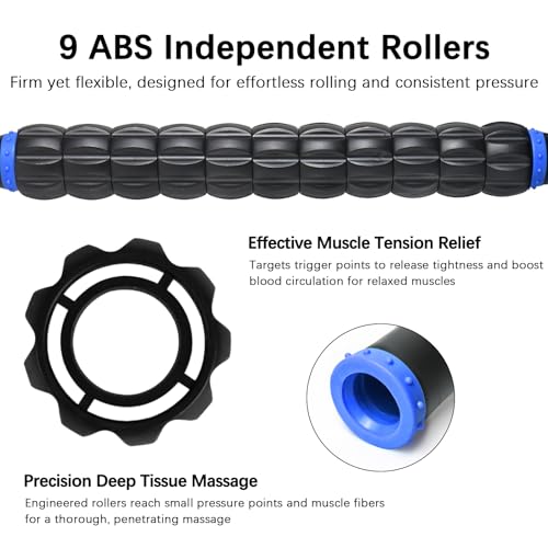 Muscle Roller Massage Roller Stick- Deep Tissue Fascia Blaster for Myofascial Pain Relief, Lymphatic Drainage & Body Sculpting, Handheld Physical Therapy & Recovery Tool (Blue black-18 inch) - color: Blue Black