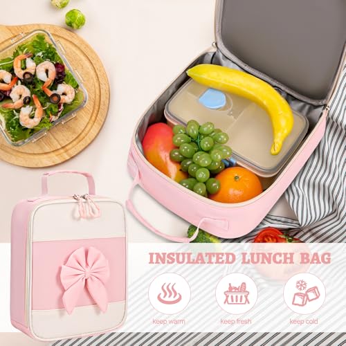 DIGOBAY Backpack for Girls, 3PCS Girls Backpack for School with Lunch Bag Pencil Case, Cute Kids Teens Bookbag for Kindergarten Elementary Preschool Middle School (Pink) - color: Beige-pink