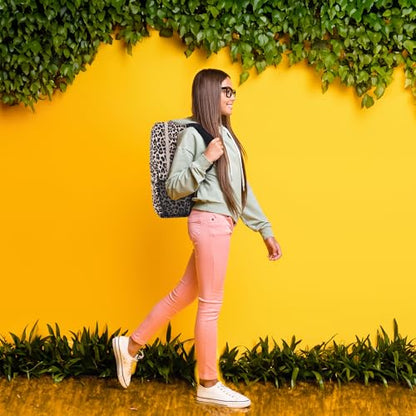 Trail maker 17 inch Backpack for Travel & Commute, Zippered Front & Mesh Side Pockets, Padded Straps - color: Lit Leopard