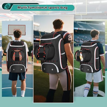 Smasrob Football Bag for Equipment with External Ball Holder, Insulated Pocket and Fence Hooks, Football Backpack for Youth and Adult - color: Black