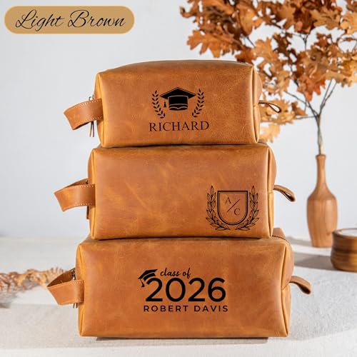 Graduation Gifts, Personalized Leather Toiletry Bag for Men, High School College Masters Degree Gift for Him, Groomsmen, Husband, Dad, Boyfriend, Birthday, Anniversary, Wedding, Father Day Gifts - color: Graduation Gifts