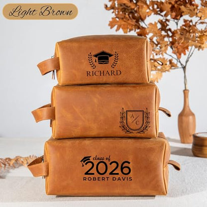 Graduation Gifts, Personalized Leather Toiletry Bag for Men, High School College Masters Degree Gift for Him, Groomsmen, Husband, Dad, Boyfriend, Birthday, Anniversary, Wedding, Father Day Gifts - color: Graduation Gifts