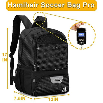 Hsmihair Soccer Bag-Soccer Backpack&Backpack for & Football Volleyball & Basketball,with Ball Compartment and Separate Cleat - color: Black