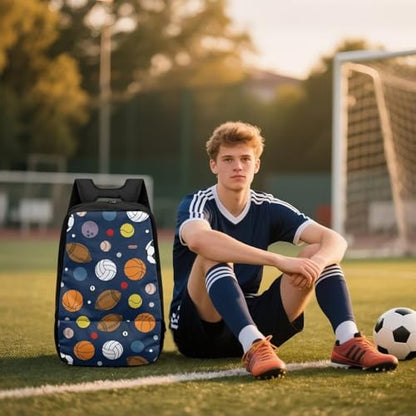 18.5in Basketball Backpack Basketball Bag with Shoe Compartment & Ball Holder, Waterproof Bag for Soccer Volleyball - color: Cartoon Multi Ball Sports Print