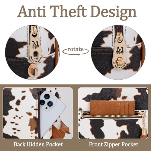 Montana West Mini Backpack Purse for Women Anti Theft Backpacks with Secured Zipper and Tassel - color: Mini Cow Print Brown