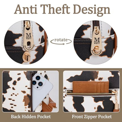 Montana West Mini Backpack Purse for Women Anti Theft Backpacks with Secured Zipper and Tassel - color: Mini Cow Print Brown
