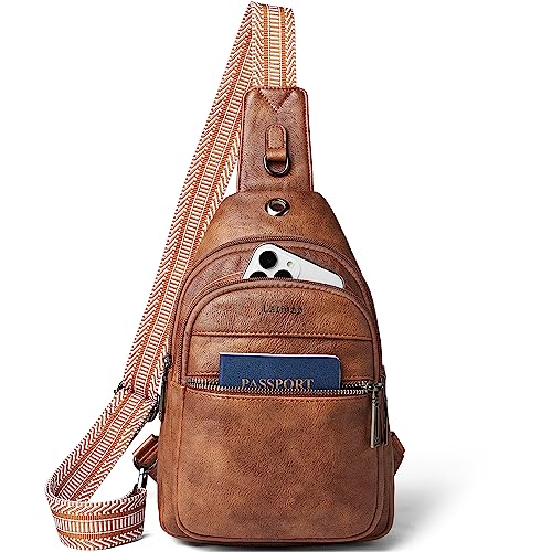 LATMAP 7L Sling Bag For Women Faux Leather Anti Theft Small Casual Daypack Backpack Fanny Pack Crossbody Chest Bags Purse Waterproof Brown - color: Brown