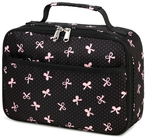 LEDAOU Lunch Box Kids Insulated Lunch Bag Girls Toddler Reusable Lunchbox for School Picnic Hiking (Black-Pink Bow) - color: Black bow tie
