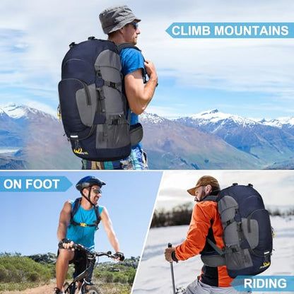 ShowyLive 60L Waterproof Hiking and Camping Backpack for Men - Durable, Lightweight Large Hiking Backpack with Rain Cover, Multi Compartments, and Adjustable Straps, Blue - color: Blue, size: 60L