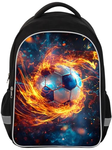 HiMagics Kids Backpack Lightweight Durable Teens Back pack for Boys and Girls School bag with Adjustable Shoulder Straps & Padded Back 17 Inch bookbags with 3D Reflective Football Pattern - color: A06-football