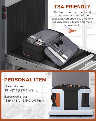Vancropak 40L Travel Backpack Flight Approved Carry On for Men Women, Expandable Weekender Bag with 3 Packing Cubes, Water Resistant Anti-Theft Daypack fits 17.3" Laptop, Large Lightweight Luggage - color: Dark Black Brown
