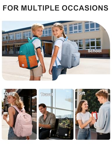 VASCHY Lightweight Backpack for School, Water Resistant Classic Bookbag with Side Pockets for Boys,Kids,Teens Baby Blue - color: Baby Blue