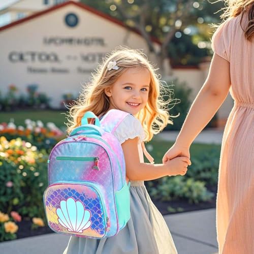RHCPFOVR Kids Backpack for Girls - Girls Backpack 3-8 Ages Mermaid for Kids 15 Inch School Bookbag for Kindergarten Elementary School Bookbag for Girl 1st 2nd Grade - style: Blue Mermaid Scale