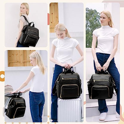 Omanmoli Diaper Bag Backpack Leather Large Baby Diaper Bag Essentials With 18 Organizing Pockets,6 Insulated Pockets,USB Charging Port,Stroller Straps,Changing Pad (Black) - color: Black