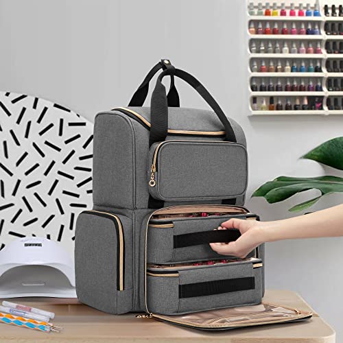 LUXJA Nail Polish Organizer (Backpack Version) Holds 70 Bottles and a Nail Lamp, Travel Nail Polish Bag with 2 Removable Cases and Tools Storage Pockets (Patent Pending), Gray - color: Gray