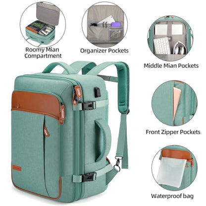 BAGPARKK Travel Laptop Backpack,42L Carry on Luggage, Flight Approved Expandable Backpack,Business Anti Theft Weekender Bags for Women Men, Water Resistant Expandable Backpacks With 4 Packing Cubes - color: Green(backpack With 4 Packing Cubes)