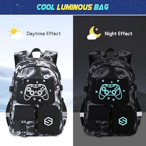 Scothen Boys Backpack, Cool Luminous School Backpack with Lunch Bag Pencil Case, Kids Backpack Kindergarten Elementary Middle School Book Bags for Teen Boys Children with USB Charging Port - color: Black Lightning