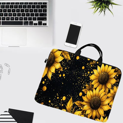 15-Inch Laptop Sleeve – Stylish, Lightweight, Shockproof, Water-Resistant Case for Lenovo, HP, Dell, Asus Notebooks - Sunflowers on Black Background - color: Sunflowers on Black Background