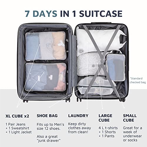 Large Packing Cube Set with See Through Mesh- Compression Packing Cubes Travel Organizers by TRIPPED Travel Gear (White) - color: White