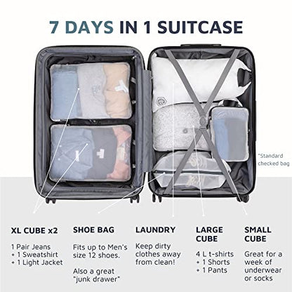 Large Packing Cube Set with See Through Mesh- Compression Packing Cubes Travel Organizers by TRIPPED Travel Gear (White) - color: White
