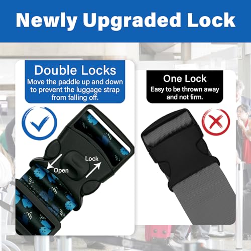 2 Pack Luggage Straps for Suitcases, Adjustable Travel Belt with Double Lock and Quick Release Buckle, Heavy Duty Nylon Bag Packing Strap, Unique Identifiers Travel Accessories-Blue Butterfly - color: 24020 Blue Butterfly