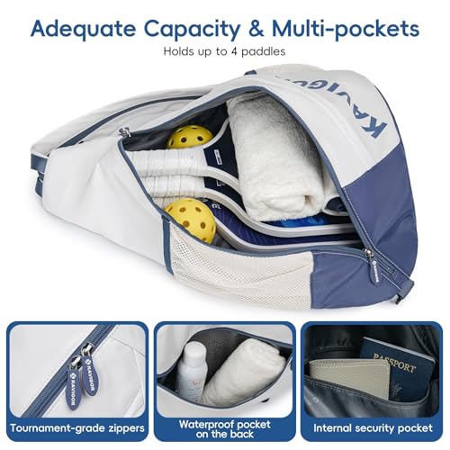 KAVIGOR Pickleball Sling Bag, Convertible Ultra-Light Backpack with Skin-Soft Fabric & Wet/Dry Pocket, Fits 4 Paddles + Gear - color: Mist White