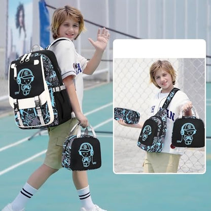 Bevalsa Backpack for Boys, Cool Luminous Boys Backpack with Sling Bag, Lunch Box & Pen Case, School Bags for Kids Children Teens Elementary Middle Schools, Bookbag Glow In The Dark (Green) - color: Green