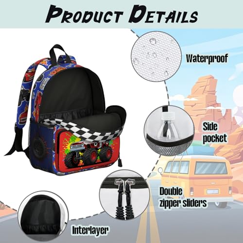 Toddler Backpack for Ages 4-6, 15L Boys Truck Backpack with Chest Buckle, Kindergarten School Bag with Padded Straps - color: Truck