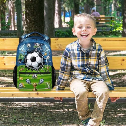 Kids Backpack for Boys Soccer School Bag - 17 Inch Durable Elementary Middle School Sports Themed Bookbag with Adjustable Padded Straps - color: Green