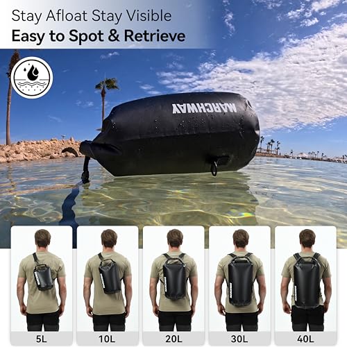 MARCHWAY Floating Waterproof Dry Bag Backpack 5L/10L/20L/30L/40L, Roll Top Sack Keeps Gear Dry for Kayaking, Rafting, Boating, Swimming, Camping, Hiking, Beach, Fishing - color: Black, size: 5L