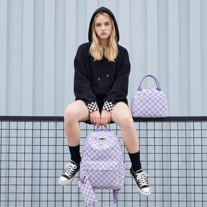 LEDAOU Kids Backpack for Girls Backpacks with Lunch Box, Lightweight Bookbag Set Elementary Middle School Back pack for 8-14 - color: Purple Checkered