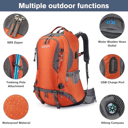 G4Free 50L Hiking Backpack Waterproof Daypack Outdoor Camping Climbing Backpack with Rain Cover for Men Women - color: Orange01